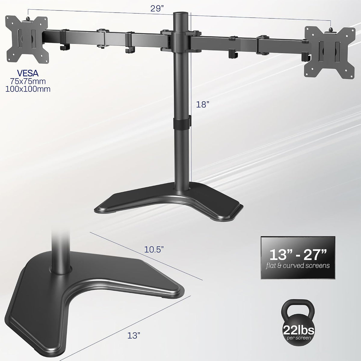 vivo stand-v002f dual led lcd monitor free-standing desk, close-up detail