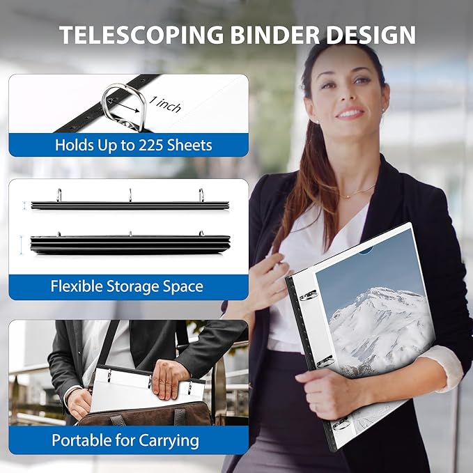 MAKHISTORY 12 Pack Telescoping 3 Ring Binder 1 Inch, Flexible Thin Binder - Image 2