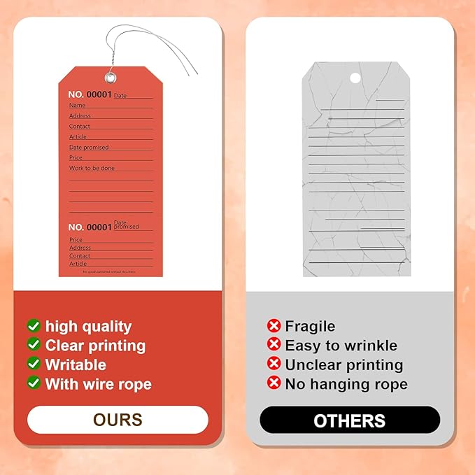 100 Pack Red Repair Tags with Wire Rope Service Repair Tags Numbered with Wire - Image 4