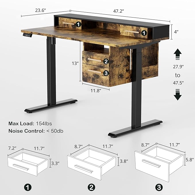 ModernMate Standing Desk with 4 Drawers, 47.2 x 23.6 Inch Whole Piece Height - Image 2
