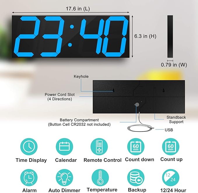 LED Large Digital Wall Clock, Oversize Wall Clock - Image 2