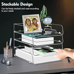 Lunmore Stackable Paper Trays, 4 Tier Desk File Organizer, Document Letter Tray - Image 2