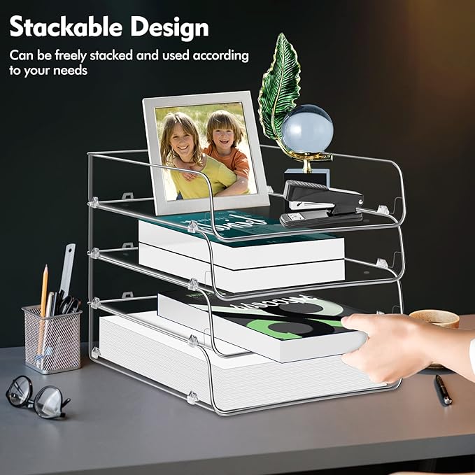 Lunmore Stackable Paper Trays, 4 Tier Desk File Organizer, Document Letter Tray - Image 2