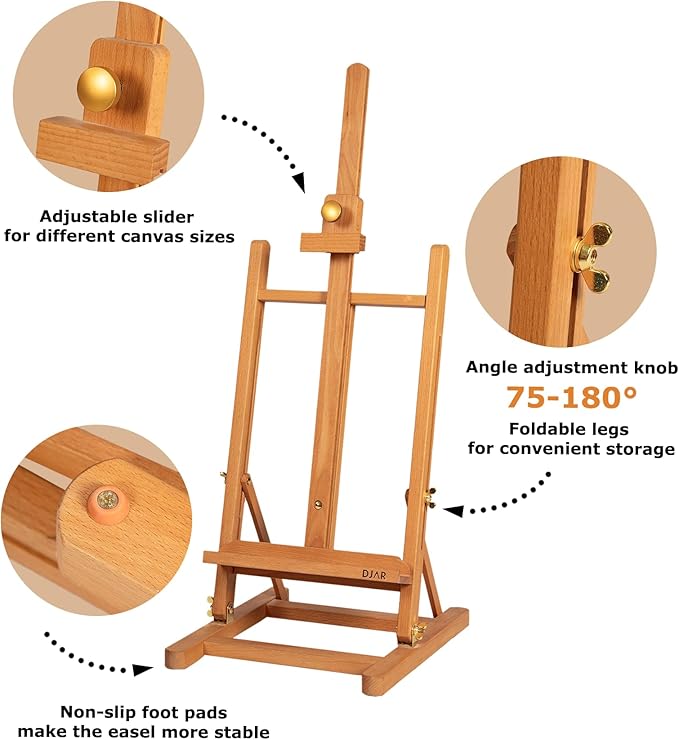 DJAR H- Frame Tabletop Painting Easel, Adjustable Solid Beech Wood Desktop Art - Image 3