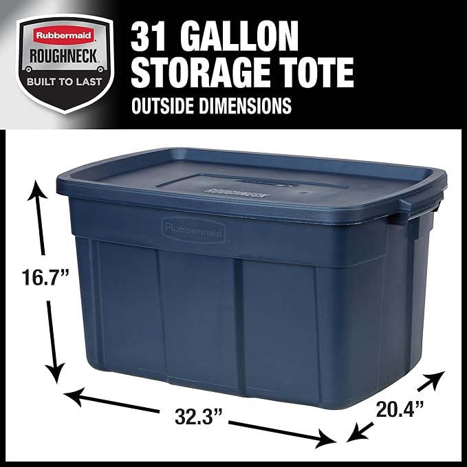 Rubbermaid Roughneck Tote 31 Gal, 3 Pack, Made in USA, Dark Indigo Metallic - Image 2