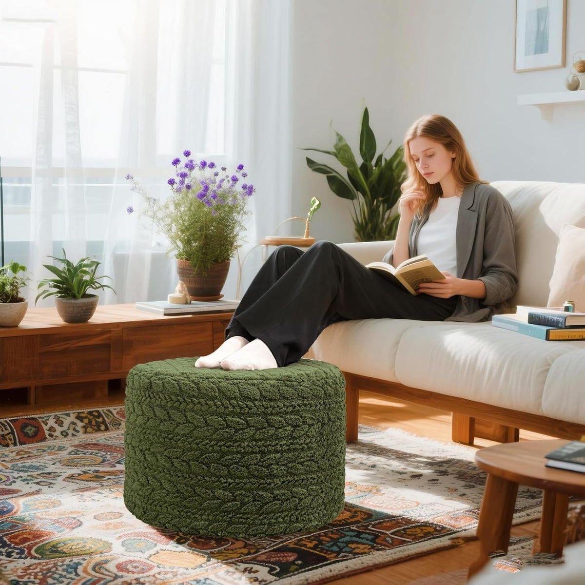 round pouf ottoman foot stool 20x14in ottoman footrest, package contents