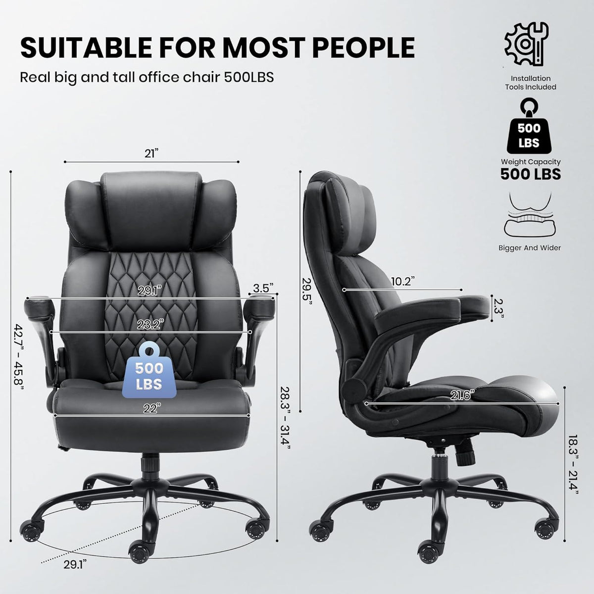 500lbs big and tall office chair adjustable lumbar, close-up detail