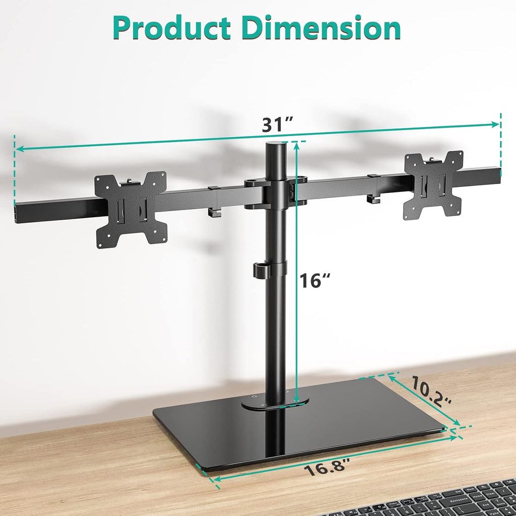wali free standing dual monitor stand, height adjustable, side view