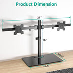 wali free standing dual monitor stand, height adjustable, side view