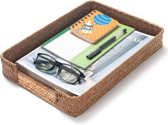 Seagrass Letter Tray for A4 File Woven Desk Tray Organizer for Paper Folder by DECRAFTS
