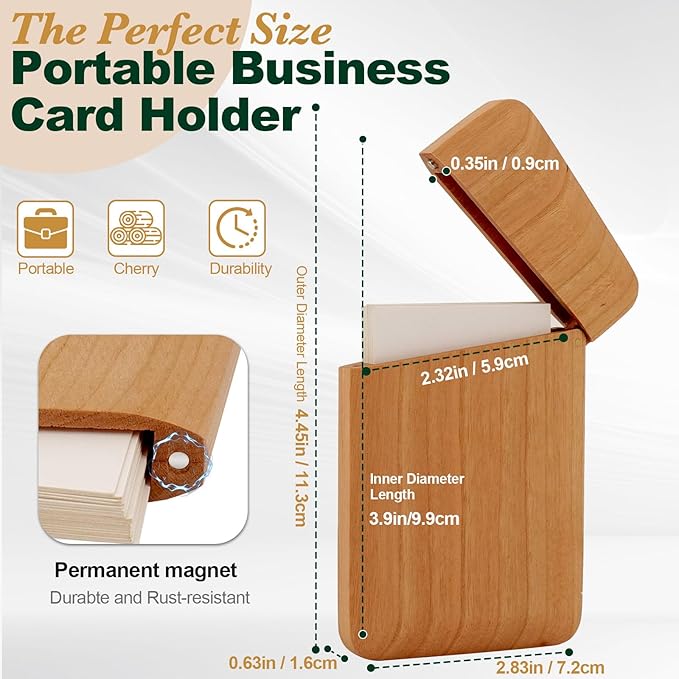 Yookin Wood Business Card Holder Wooden Magnetic Business Card Case Portable - Image 2