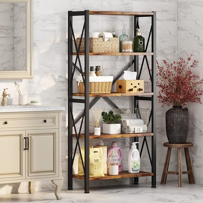 Homeiju 5-Tier Bookshelf, Wood Bookcase, Book Shelf - Image 7