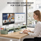 opnice desk organizers and accessories, dual monitor stand shown in use