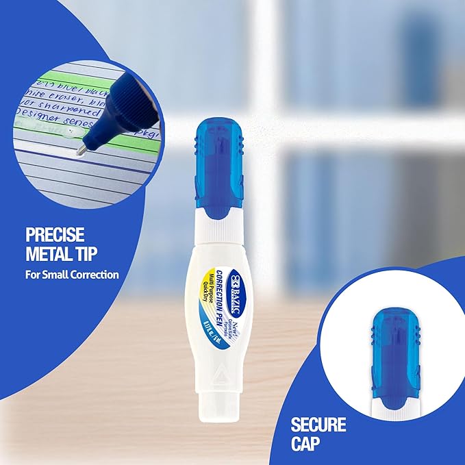BAZIC Products Correction Pen – Corrections Fluid, Precise Metal Tip White Out - Image 4
