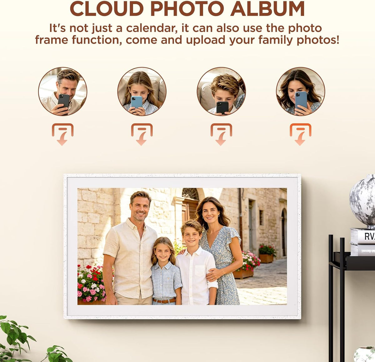 27" Digital Calendar, Smart Family Planner, Snow Speckle White