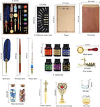 Junhartt Quill Feather Pen and Ink Set, Calligraphy Pen Glass Dip Pen and Wax - Image 2
