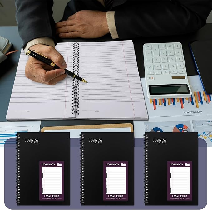 Resurhang 8 Pack Wirebound Business Notebook Legal Ruled Spiral Notebook 6-5/8" - Image 5