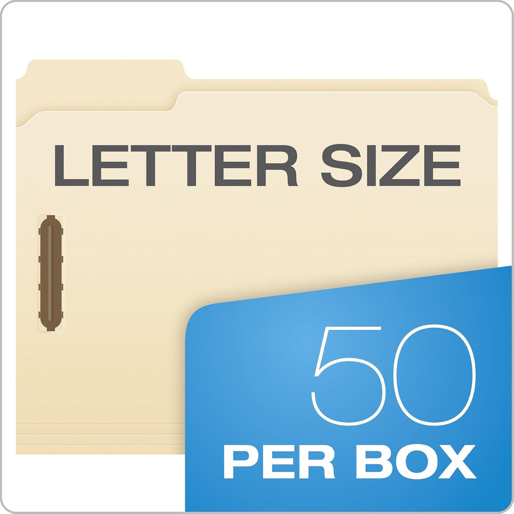 Pendaflex Fastener File Folders,2 Fasteners,Pockets with Prongs,File Organizers for School,Home and Office,Letter Size,Manila,1/3 Cut Tabs,in Left,Right,Center Positions,50 Per Box (FM213),(Pack of 5)