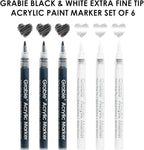 Grabie Black & White Extra Fine Tip Acrylic Paint Marker Set, 6 Pack, 0.7mm - Image 2