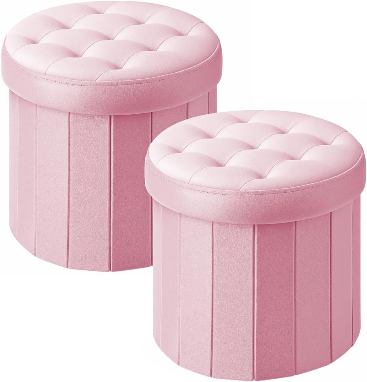 Bsketa Round Storage Ottoman, 14" Folding Velvet Foot Stool,Pink 2 Pack
