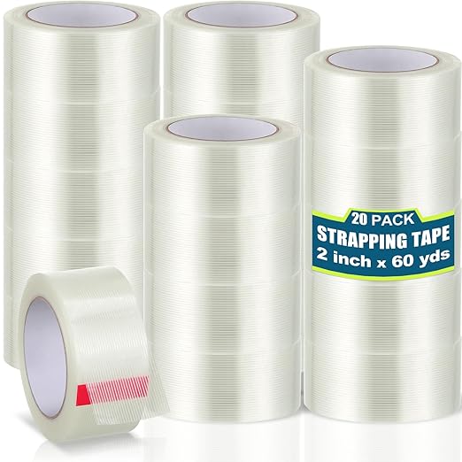 Treela 20 Rolls Strapping Tape 2 Inch X 60 Yards 5.5 Mil Fiberglass Filament by Treela