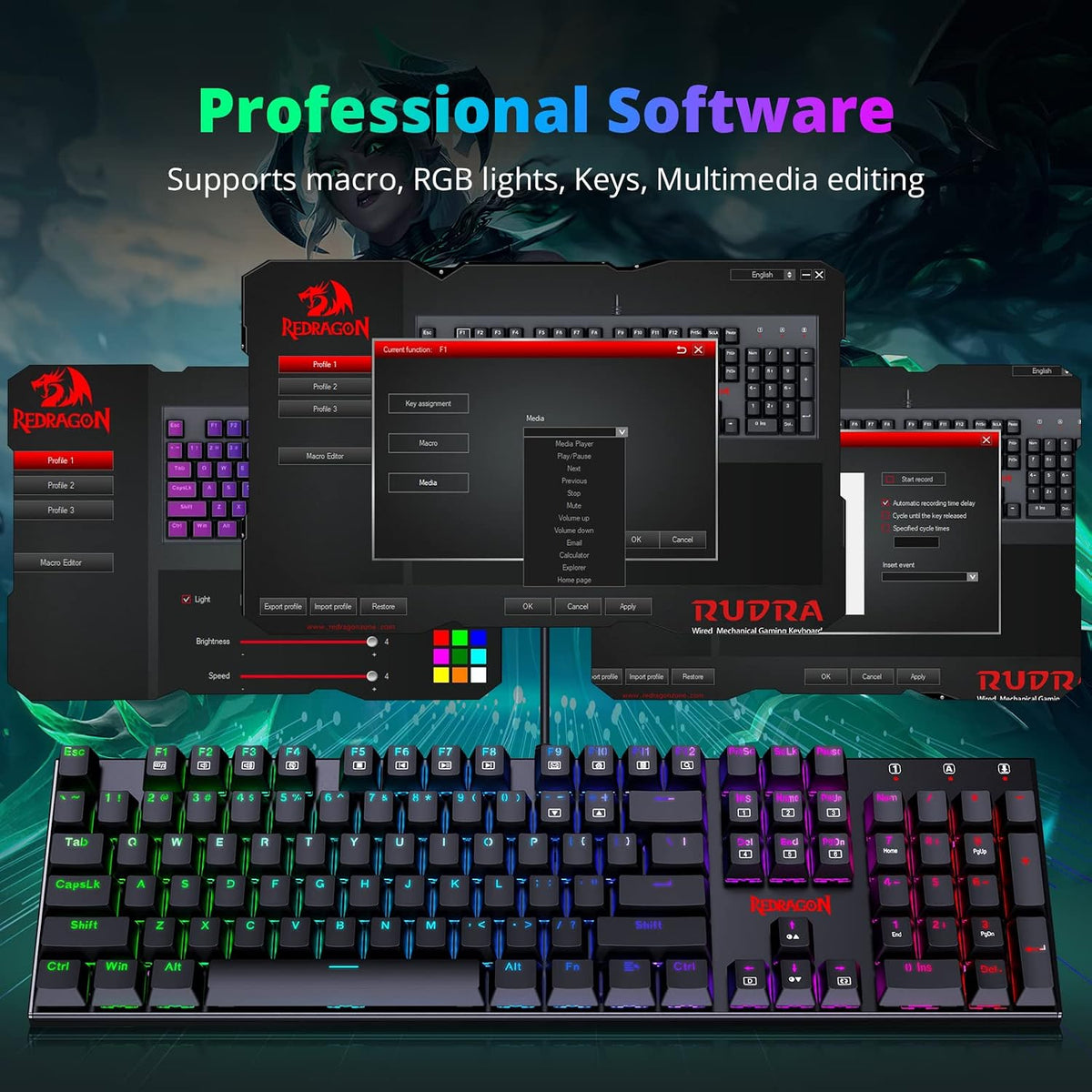 Redragon Mechanical Gaming Keyboard with Red Switches, Wired Keyboard Mechani...