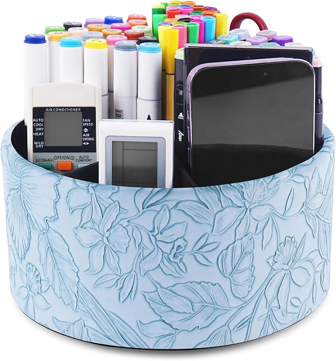 Hennaja Remote Control Holder, 360°Spinning PU Leather Desk TV Remote Caddy by Hennaja