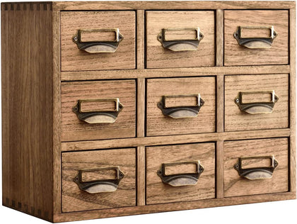 KIRIGEN Wooden Desk Organizer with 9 Drawers, Storage Cabinet, Brown