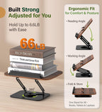 Adjustable Book Stand for Reading – Durable Build Quality, 360° Rotating Base, Stable Book Holder for Study, Kitchen, or Office, Relieves Neck Strain, (Dark Wood)