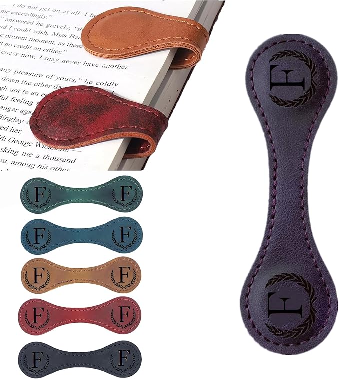 Personalized Magnetic Leather Bookmark, 26 Letters Custom Leather Bookmarks by Artlaza