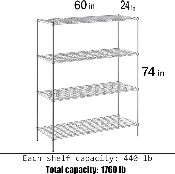 Regal Altair 24" Deep x 60" Wide x 74" Height Wire Shelving Kit | 4-Tier | NSF - Image 3