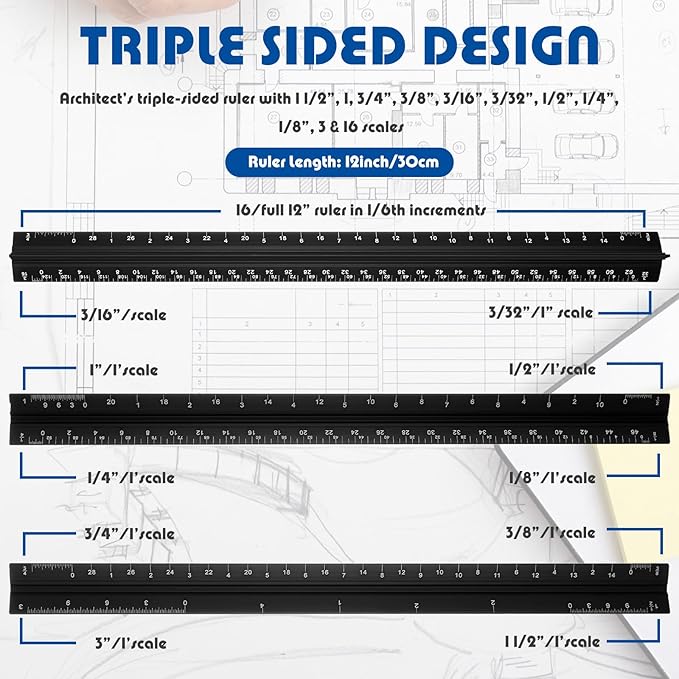 Macarrie 10 Pcs Architectural Scale Triangular Ruler 12" Architect Engineers - Image 3