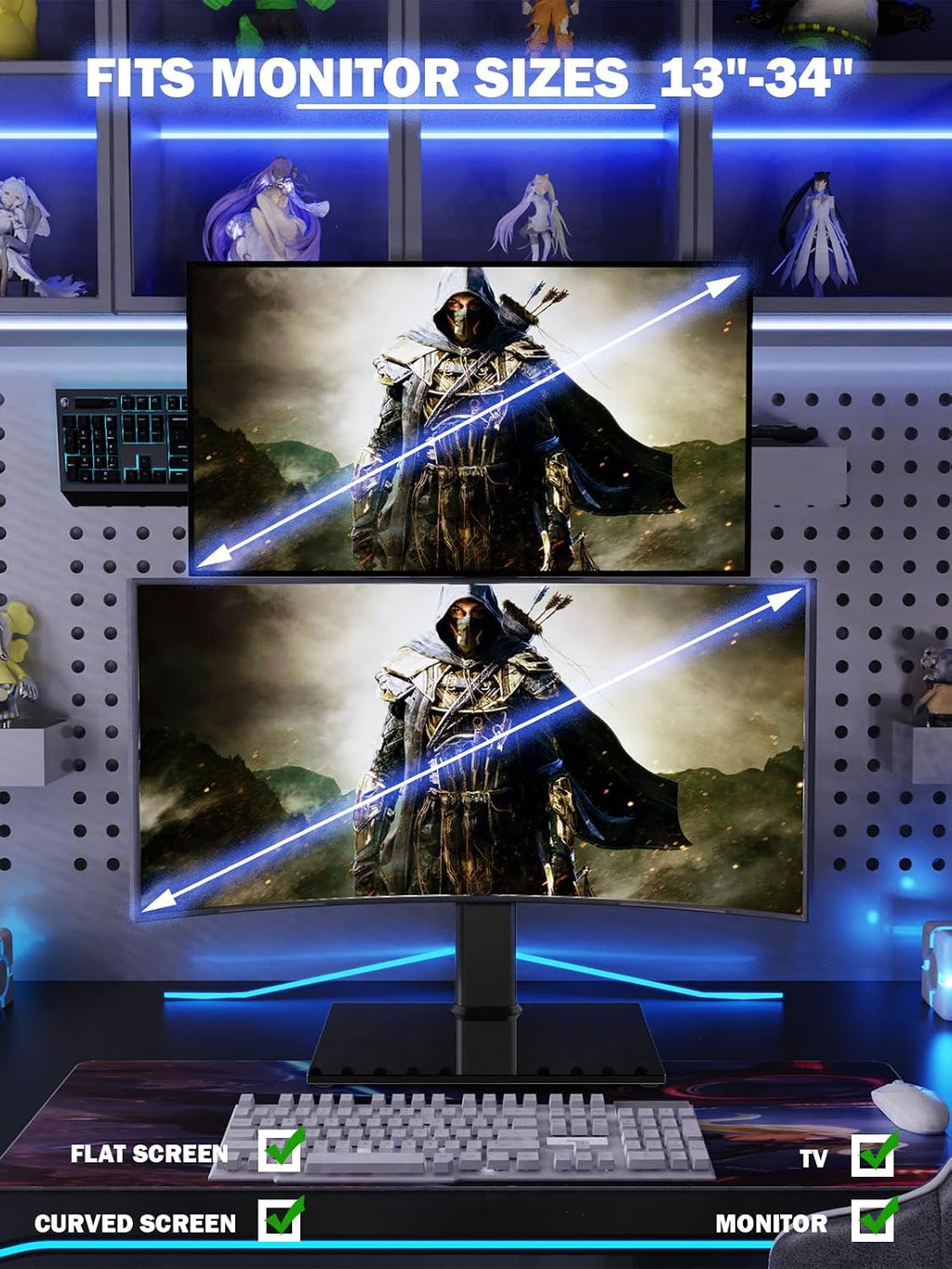 dual monitor stand - vertical stack screen free-standing on a desk or shelf