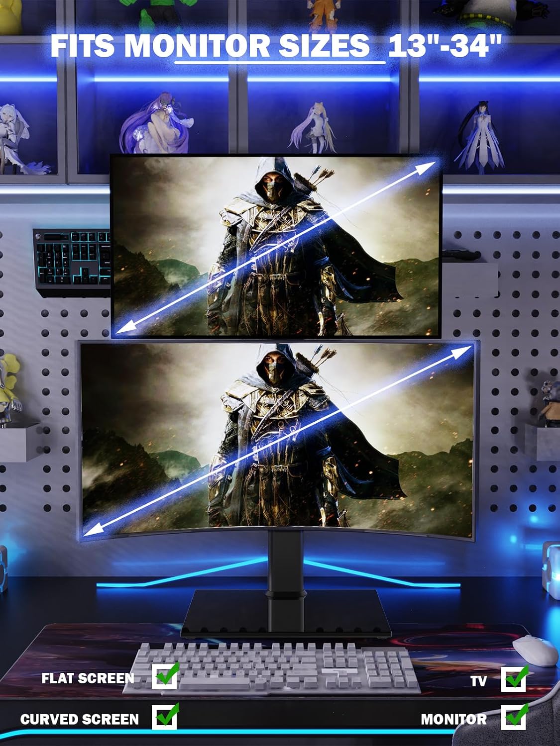 dual monitor stand - vertical stack screen free-standing on a desk or shelf