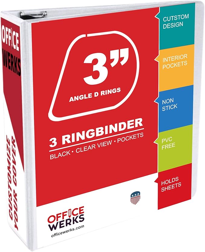 3 Ring Binder, Professional Angle D Ring Vinyl 3 Inch, Presentation Folder - Image 2