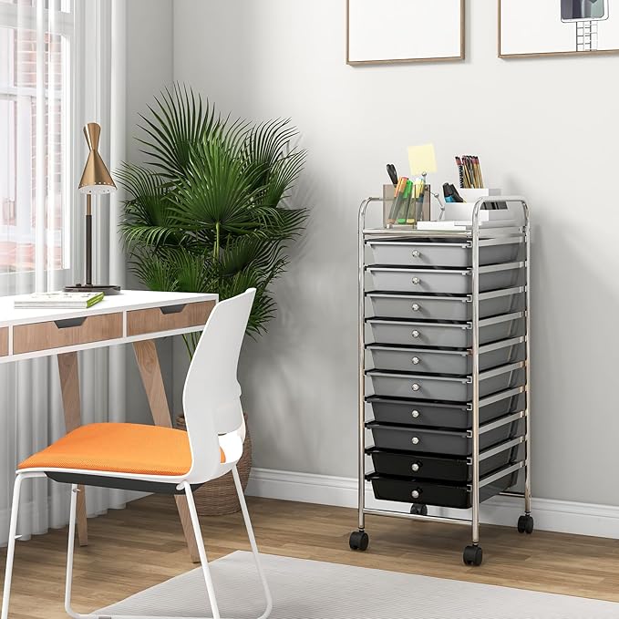 Giantex 10-Drawer Storage Cart w/Universal Wheel, Rolling Cart w/Handle - Image 2