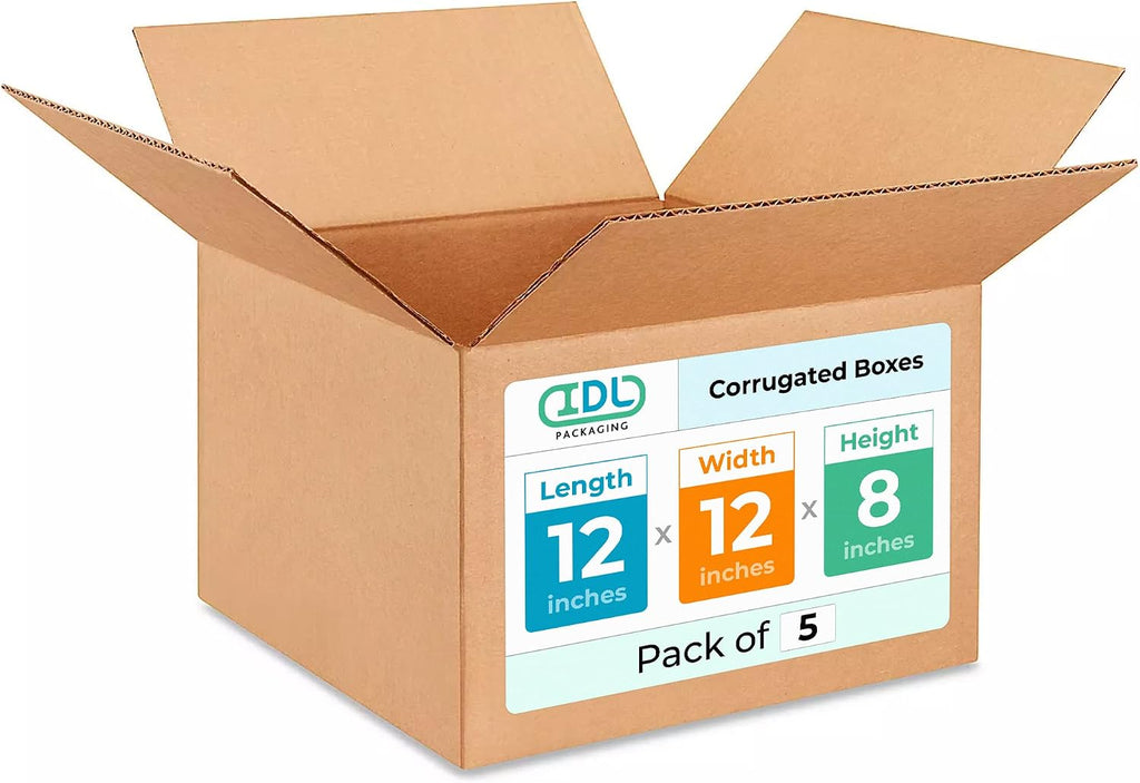 IDL Packaging - B-12128-5 Small Corrugated Shipping Boxes 12"L x 12"W x 8"H –