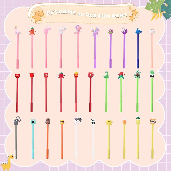 BESARME 30 PCS Cartoon Fun Pens - Image 2