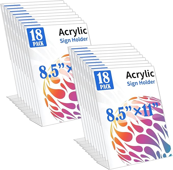 WAEFNO 18 Pack Acrylic Sign Display Stand 8.5 X 11, L Shape Clear Plastic Sign by WAEFNO