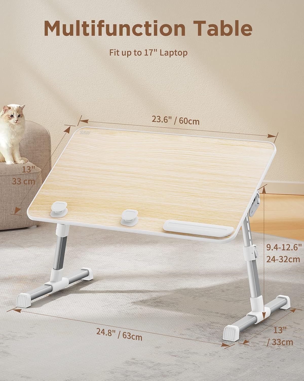 SAIJI Laptop Bed Tray Table, Adjustable Standing Desk Lap Desk