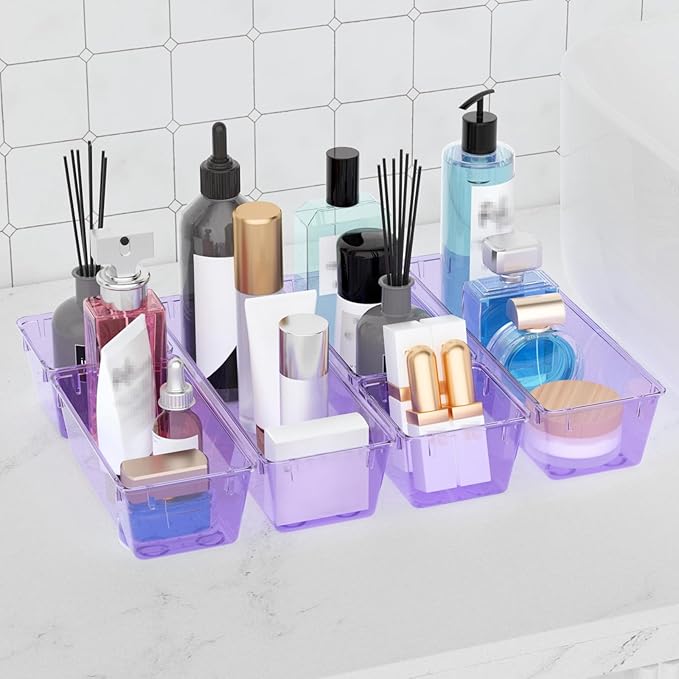 WOWBOX 6 Pack Clear Drawer Organizer Set, Acrylic Drawer Storage Trays - Image 6