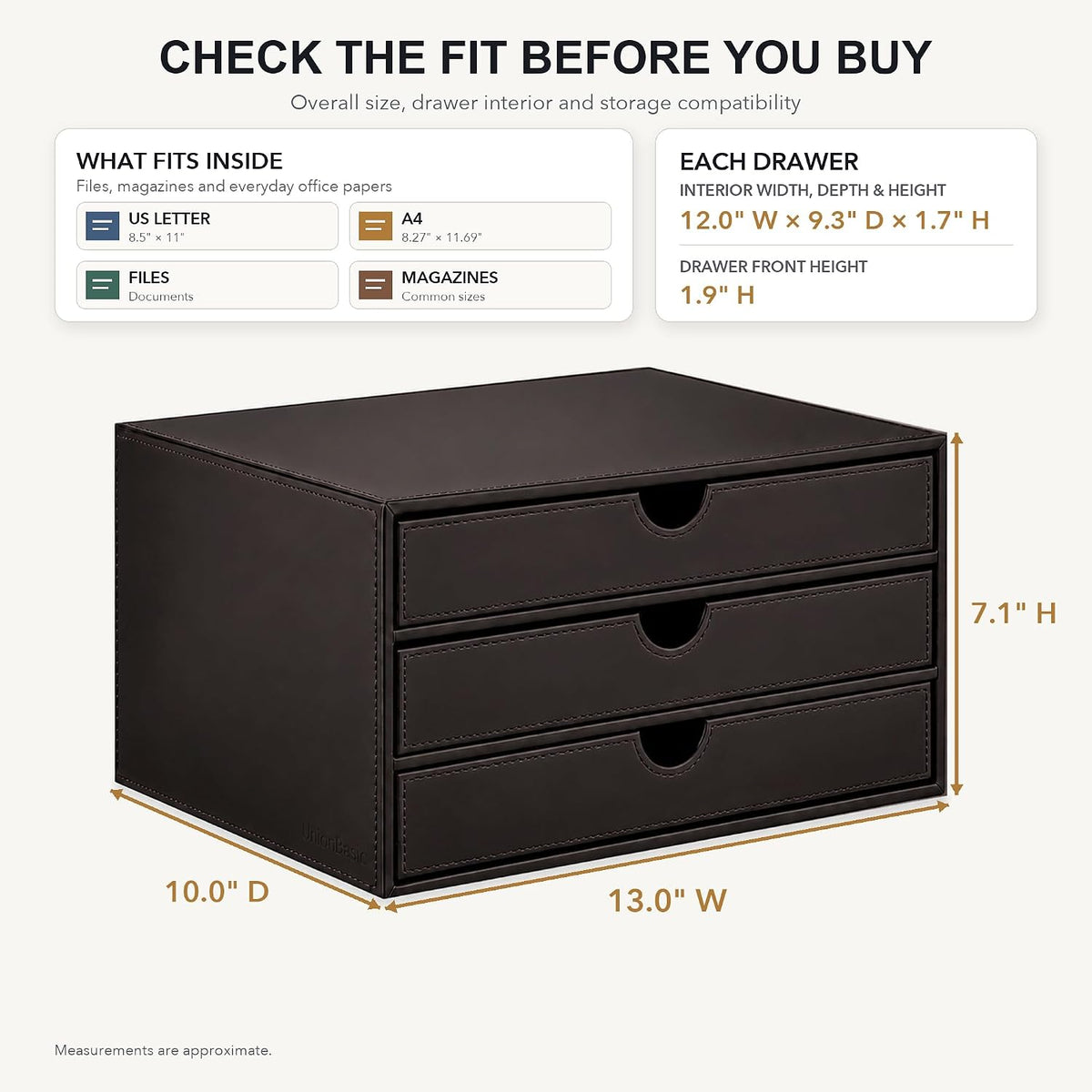 UnionBasic Leather Desktop Drawer Organizer, File Cabinet Magazine Document H...