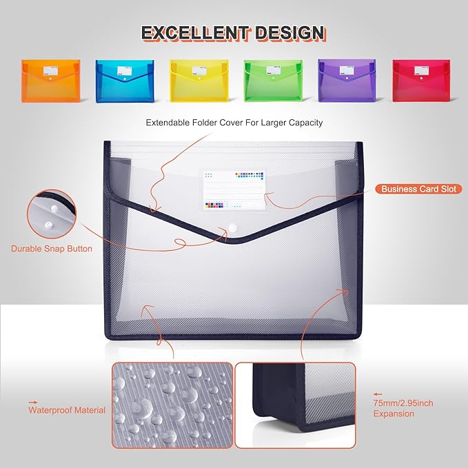 Plastic File Folders, Waterproof Transparent Expandable File Organiser - Image 2