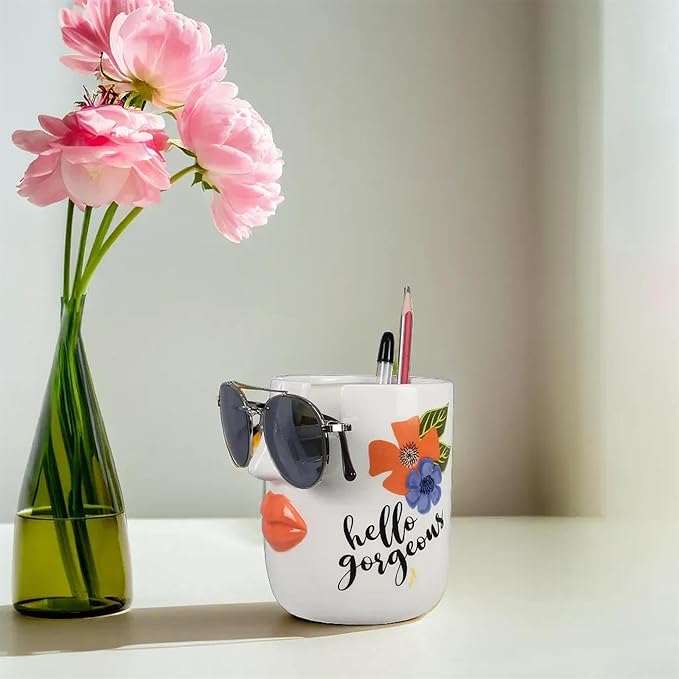 Young's Inc Ceramic Eyeglass and Stationery Holder Cup – White Face Desk - Image 6