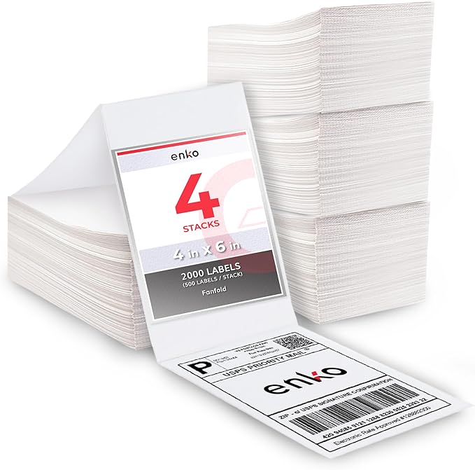 enKo Products - 4" x 6" Fanfold Direct Thermal Labels - White Shipping Labels by enKoProducts