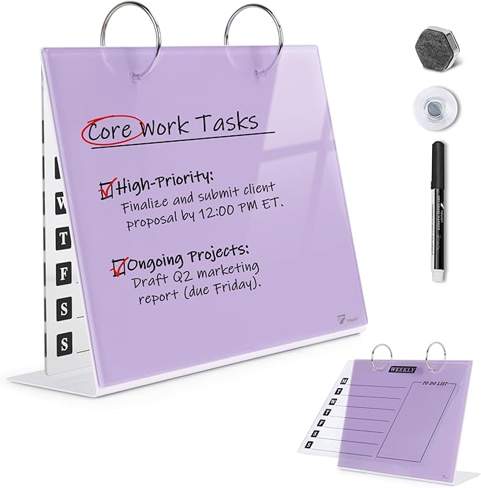 Desktop Glass Dry Erase & Acrylic Aesthetic Desk Calendar Weekly To-do List by TOWON