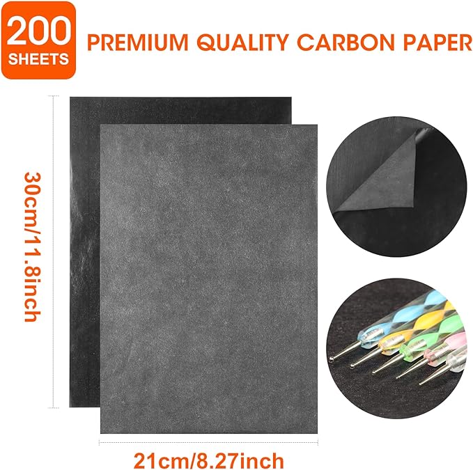 200 Sheets Carbon Paper Black Graphite Paper Transfer Tracing Paper and 5 - Image 2