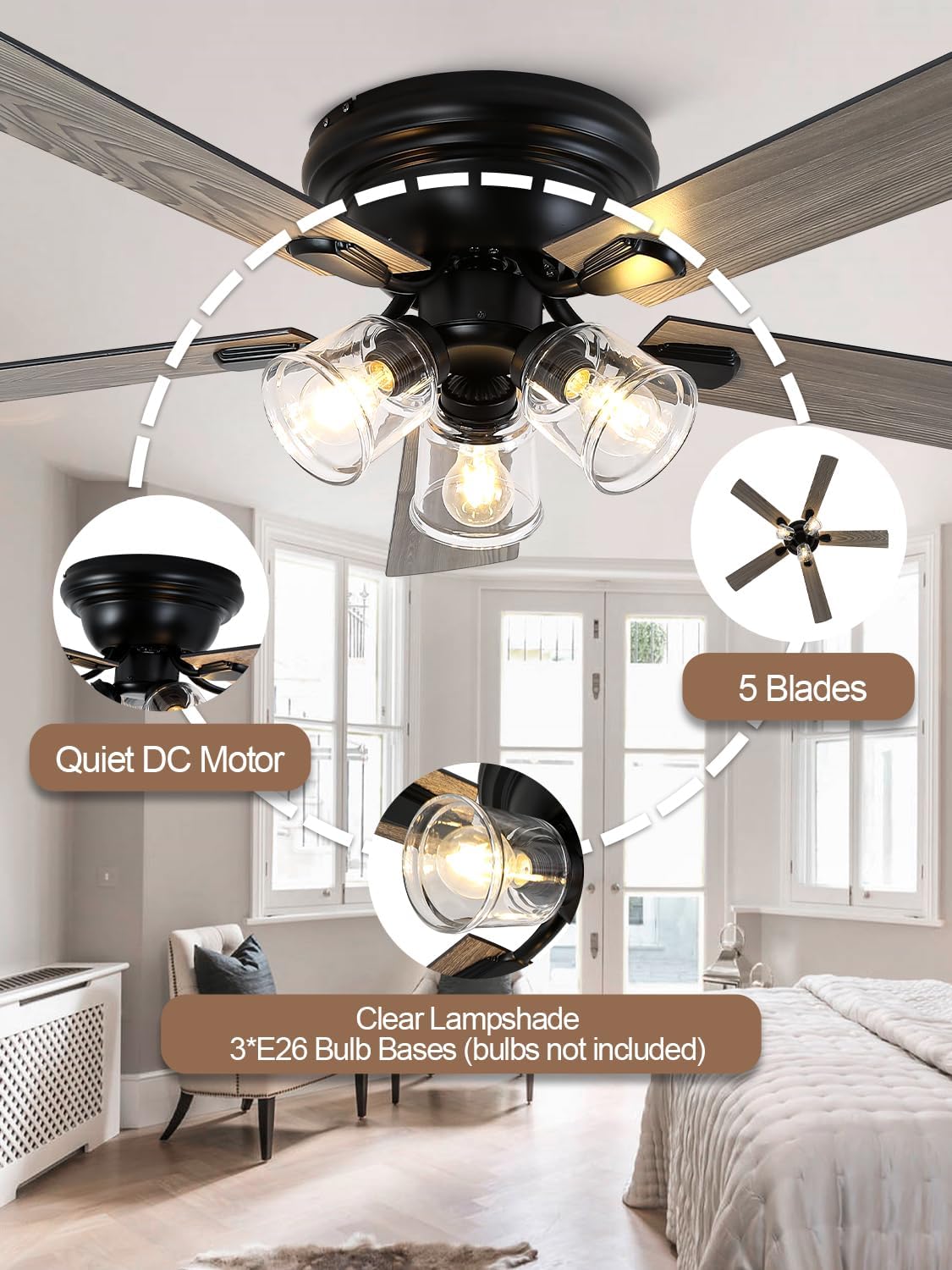 52 inch flush mount farmhouse ceiling fan with, package contents