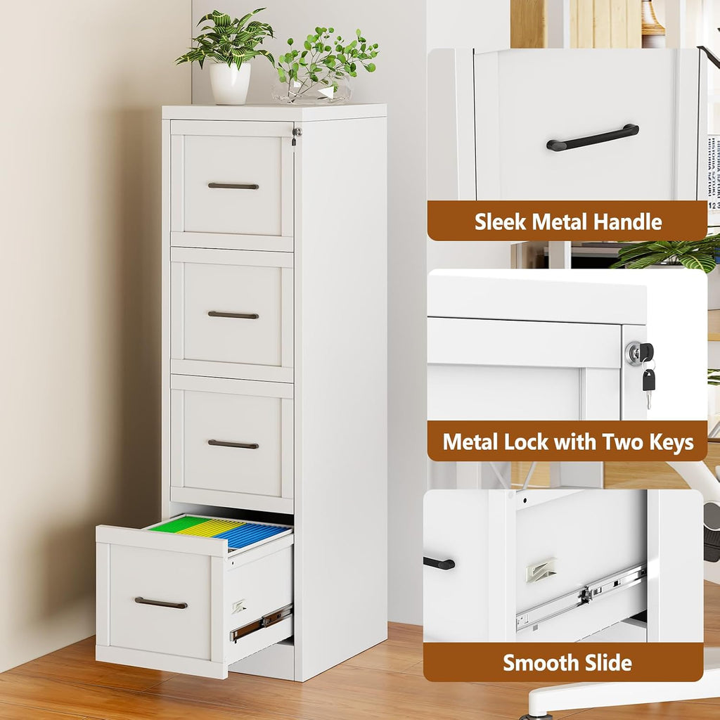 4 drawer metal file cabinet with lock,narrow vertical showing dimensions