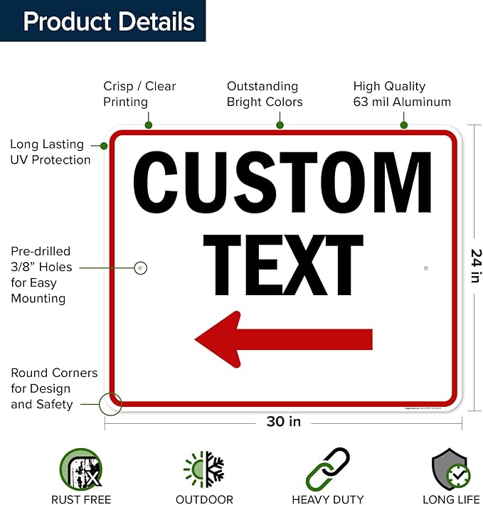 Custom Arrow, Custom Directional Sign, Left Arrow, 24x30 Inches, Rust Free .063 - Image 6